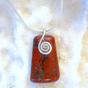 RJ11P Red Jasper Small Rectangle Pendant with a Sterling Silver Celtic Spiral