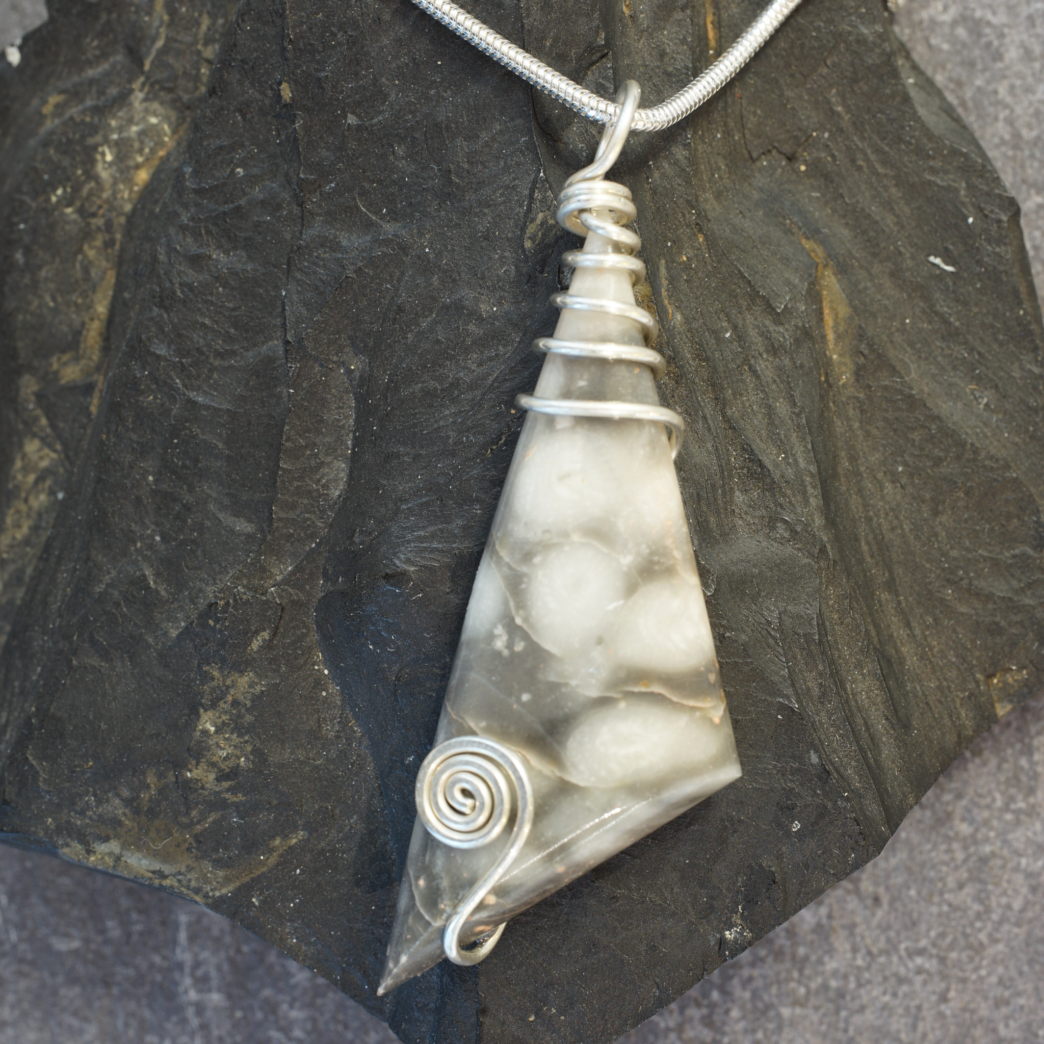 FMC07P Fermanagh Marbled Coral & Sterling Silver Long Triangle Pendant from Angela Kelly Jewellery Enniskillen Fermanagh