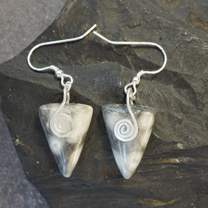 FMC05E Fermanagh Marbled Coral Triangle earrings with sterling silver Spiral from Angela Kelly Jewellery Enniskillen Fermanagh