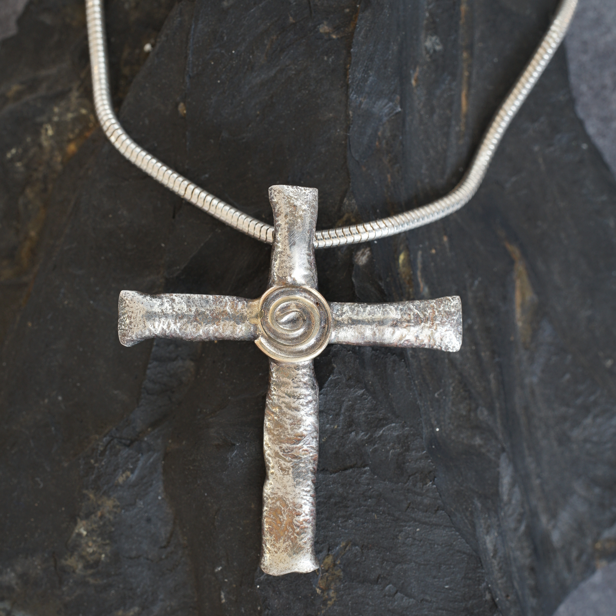 Rustic Sterling Silver and 9ct gold cross from Angela Kelly Jewellery Enniskillen Fermanagh
