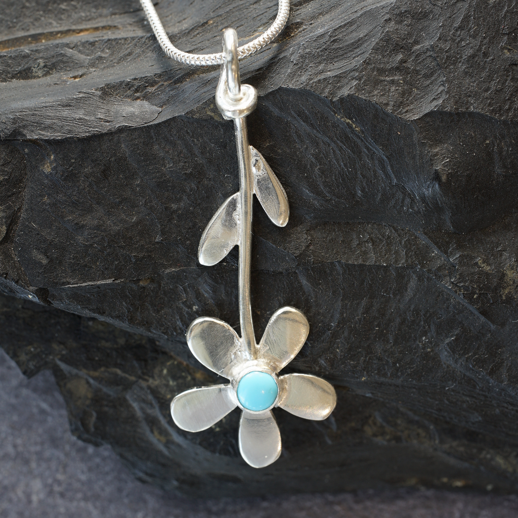 Daisy Chain sterling silver & turquoise pendant with stem (small) from Angela Kelly Jewellery Enniskillen Fermanagh