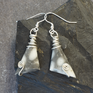 FMC07E Fermanagh Marbled Coral & Silver Long Triangle Earrings from Angela Kelly Jewellery Enniskillen Fermanagh