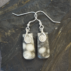 FMC12E Fermanagh Marbled Coral Rectangle earrings with sterling silver spiral from Angela Kelly Jewellery Enniskillen Fermanagh