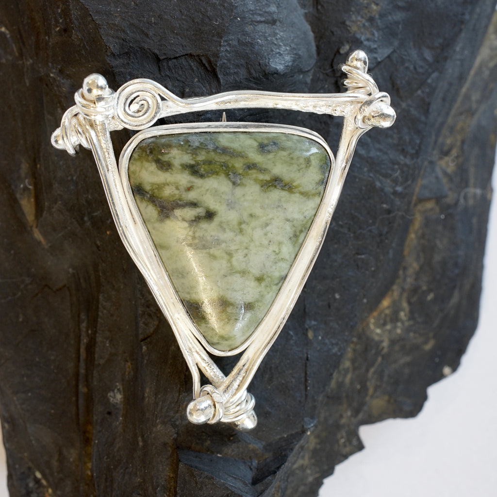 Connemara Marble & sterling silver Celtic inspired brooch