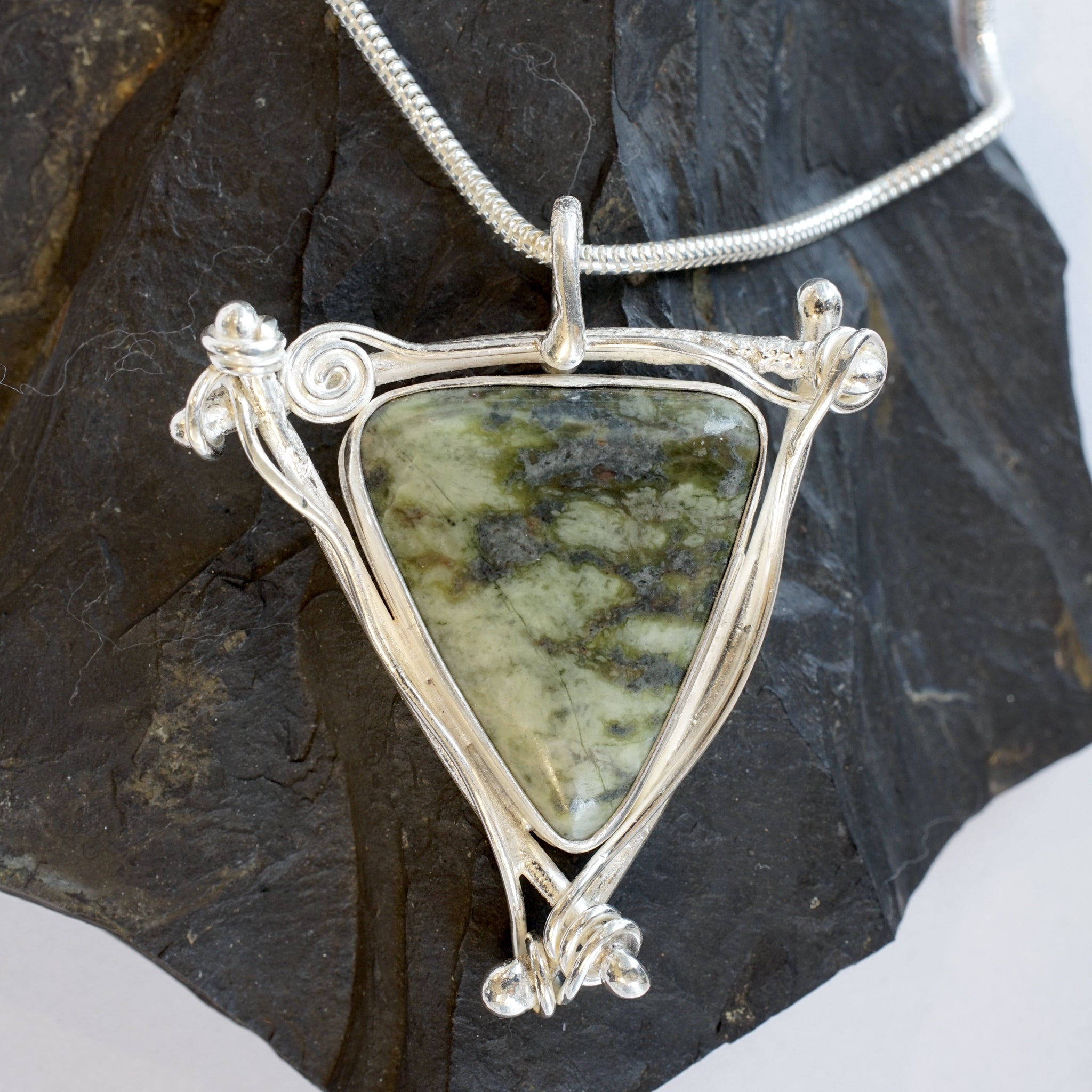 Connemara Marble & sterling Silver Celtic Inspired Pendant from Angela Kelly Jewellery Enniskillen Fermanagh