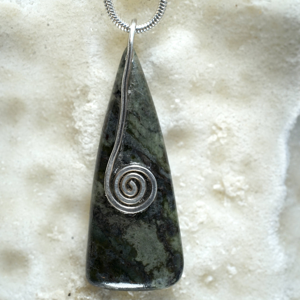 Connemara Marble Teardrop Pendant with a Sterling Silver Celtic Spiral from Angela Kelly Jewellery Enniskillen Fermanagh