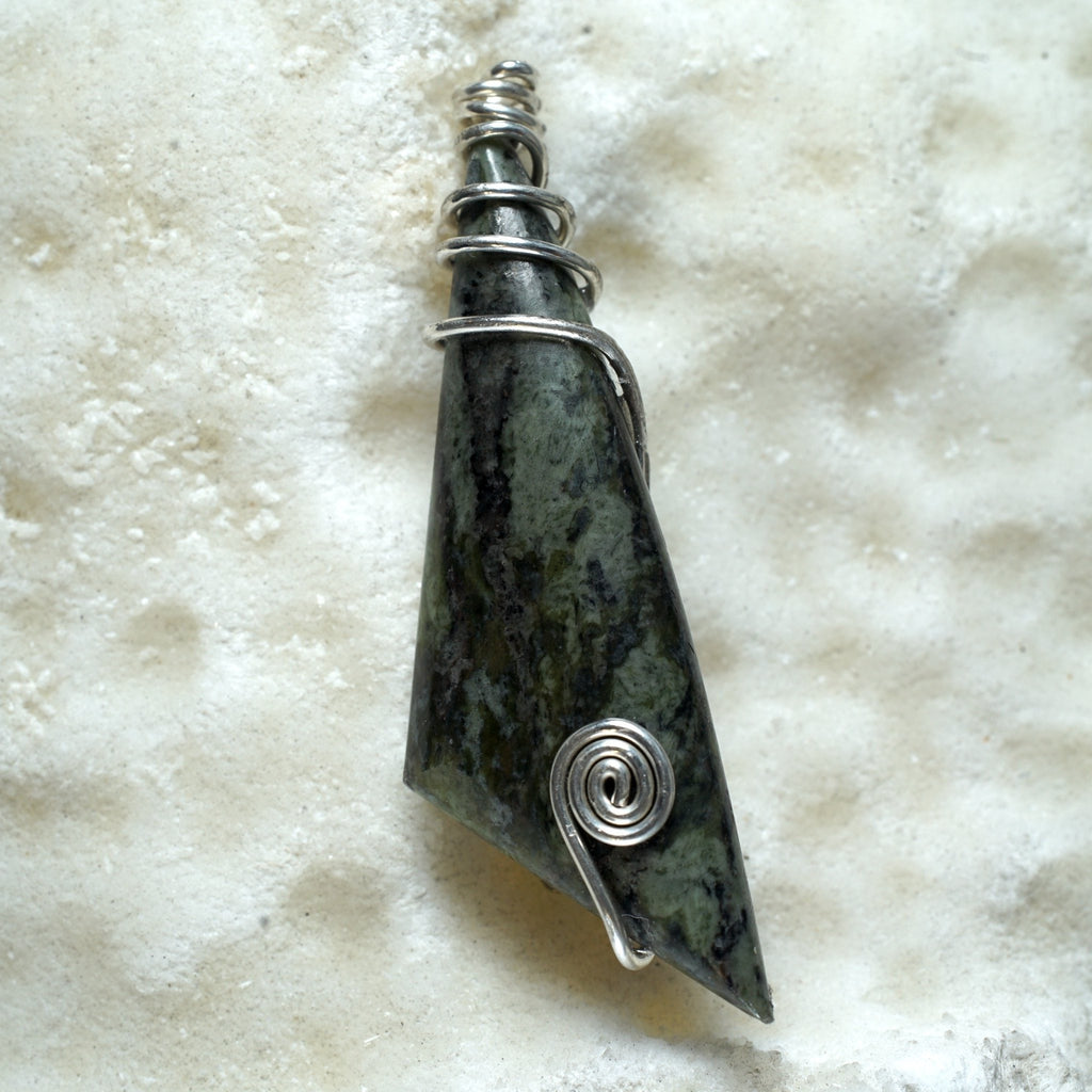 Connemara Marble & sterling silver long triangle brooch from Angela Kelly Jewellery Enniskillen Fermanagh