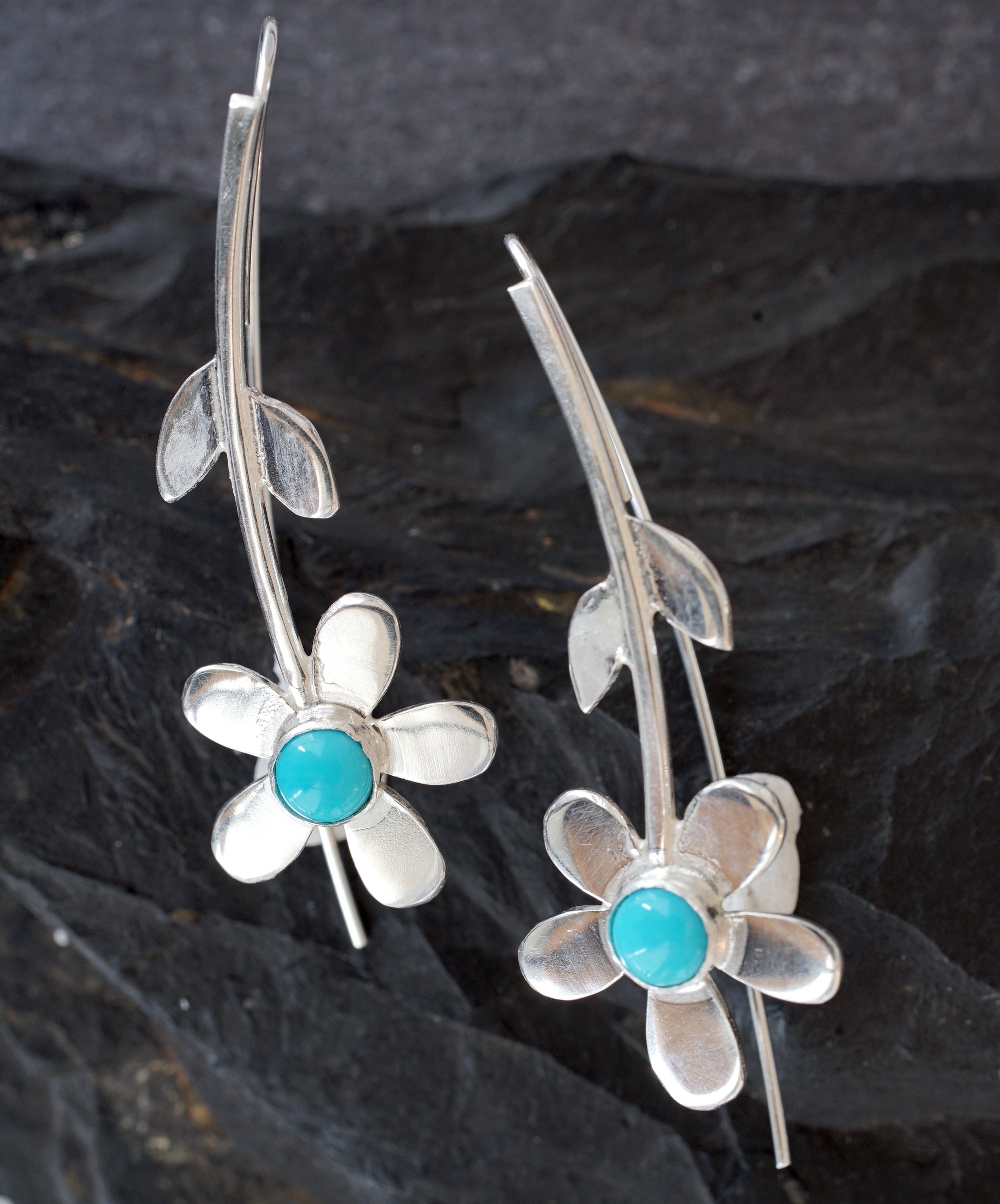Daisy Chain sterling silver & turquoise drop earrings with stem from Angela Kelly Jewellery Enniskillen Fermanagh