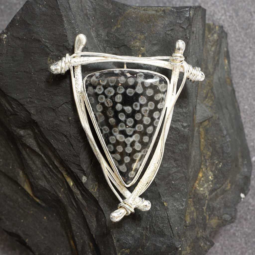 FC02B Fossilised Coral & sterling silver Celtic inspired brooch from Angela Kelly Jewellery Enniskillen Fermanagh