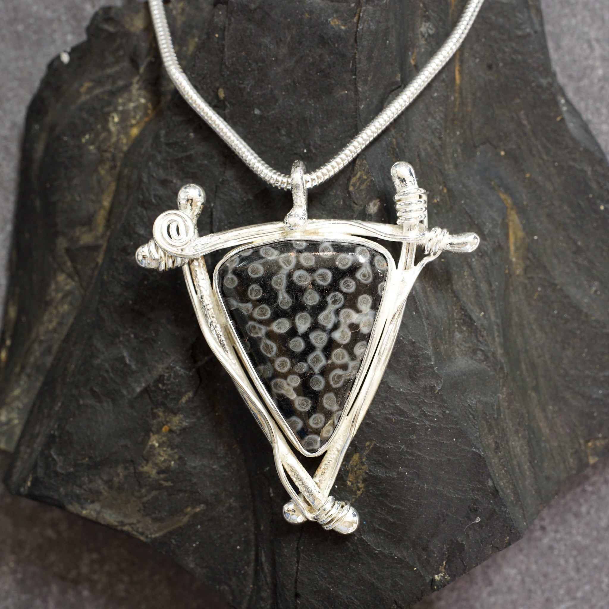 FC02P Fossilised Coral & sterling Silver Celtic inspired Pendant from Angela Kelly Jewellery Enniskillen Fermanagh