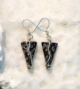 FC26E Fossilised Coral & Sterling Silver triangle earrings from Angela Kelly Jewellery Enniskillen Fermanagh