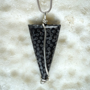 FC26P Fossilised Coral & Silver Long Triangle Pendant from Angela Kelly Jewellery Enniskillen Fermanagh
