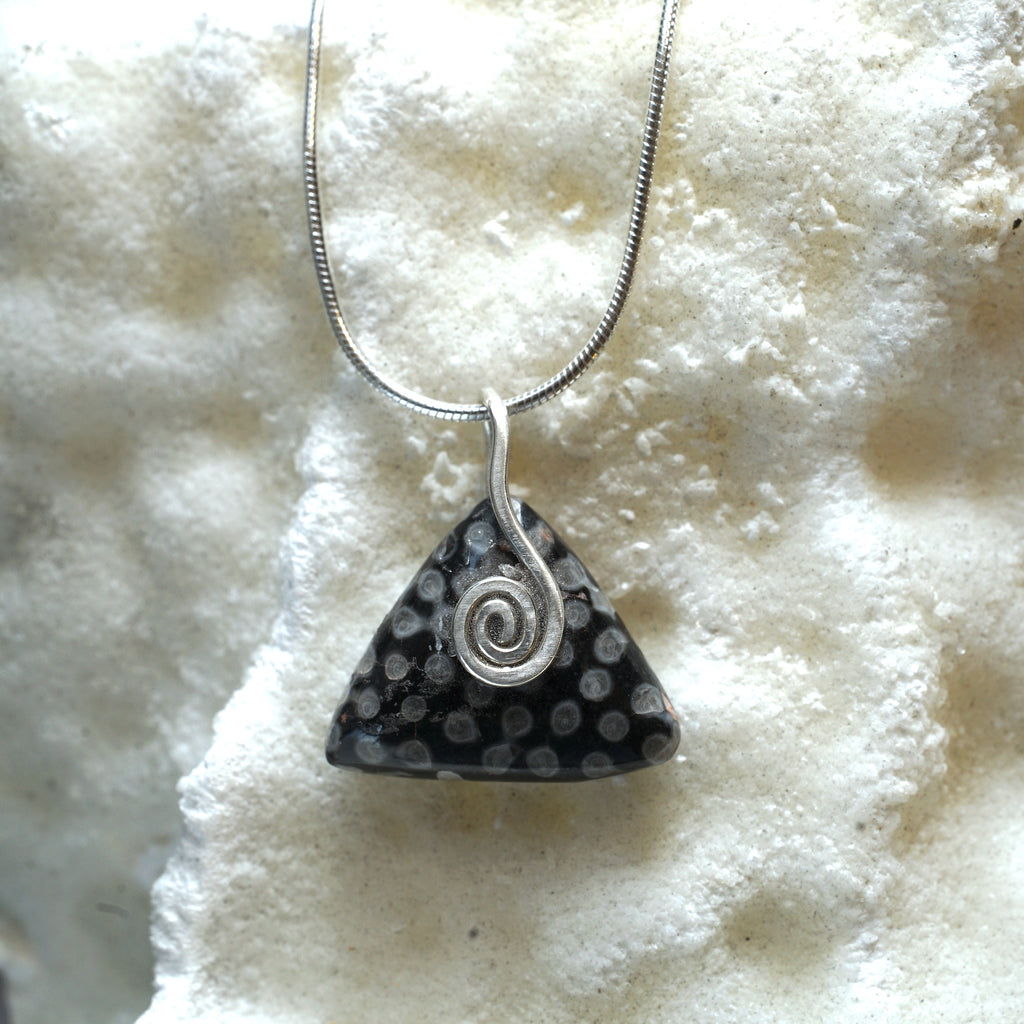 FC27P Fossilised Coral small pendant with a sterling silver spiral from Angela Kelly Jewellery Enniskillen Fermanagh