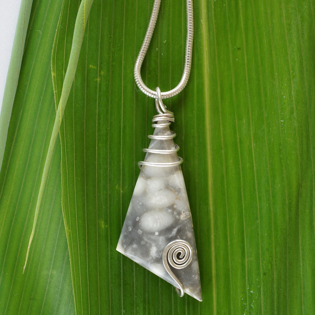 FMC07P Fermanagh Marbled Coral & Sterling Silver Long Triangle Pendant from Angela Kelly Jewellery Enniskillen Fermanagh