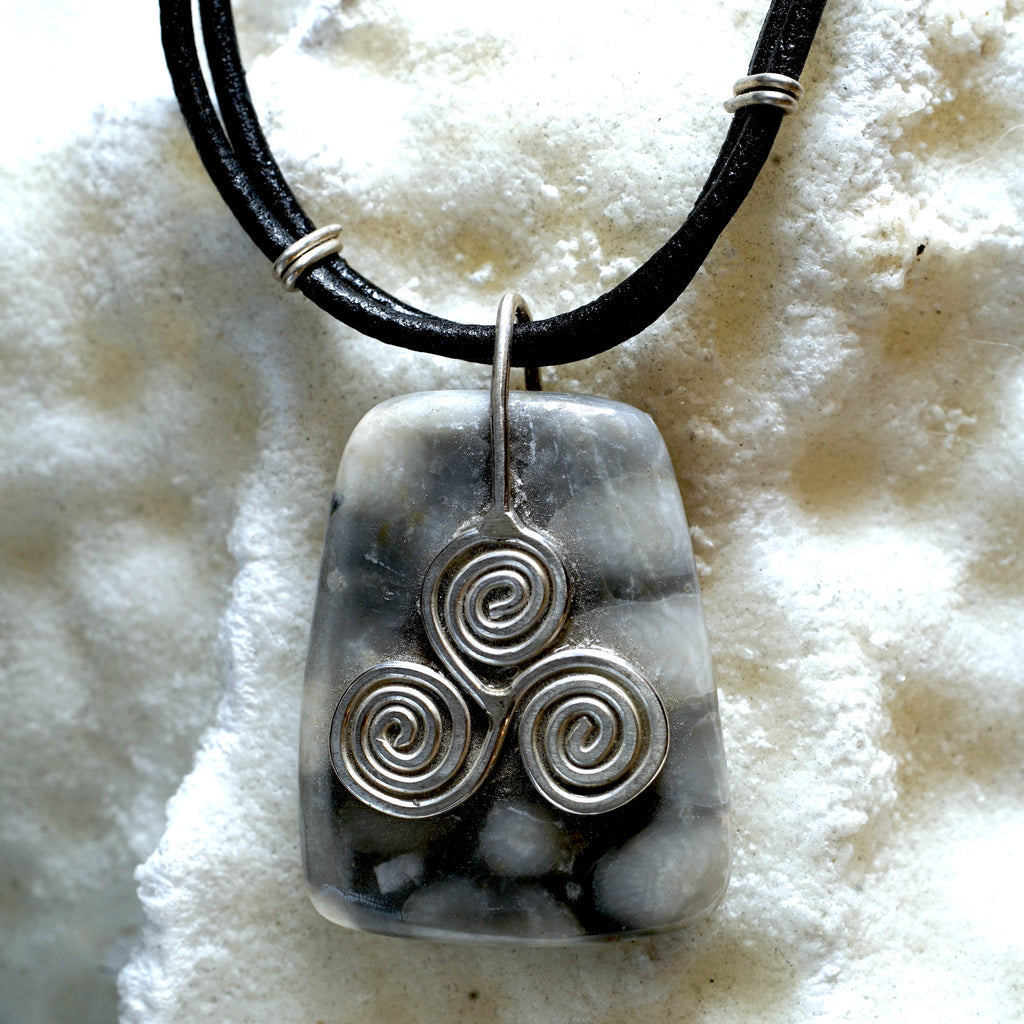FMC22P Fermanagh Marbled coral Pendant with sterling silver Celtic Triskle from Angela Kelly Jewellery Enniskillen Fermanagh