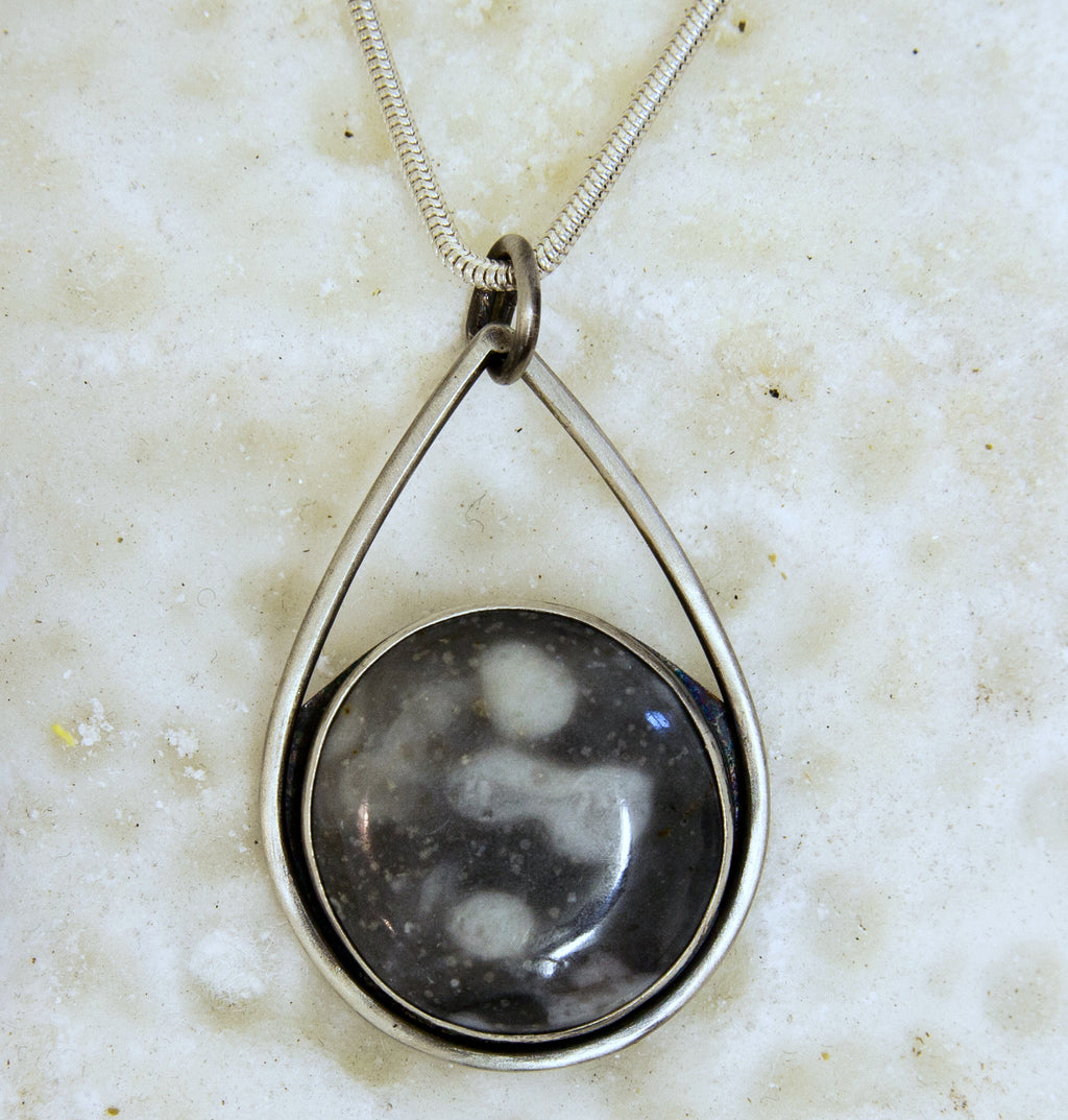 FMC24P Fermanagh Marble Coral & Sterling Silver Round Pendant from Angela Kelly Jewellery Enniskillen Fermanagh