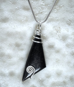 LB07P Lurganboy Black & Sterling Silver long Triangle Pendant from Angela Kelly Jewellery Enniskillen Fermanagh
