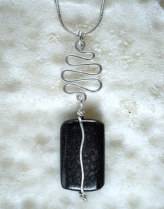 LB09P Lurganboy Black Celtic Rectangle Pendant with wavy Silver Wire Detail from Angela Kelly Jewellery Enniskillen Fermanagh