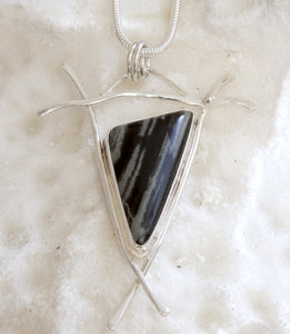 MMSB21P Mourne Mountain banded stone triangle set in silver from Angela Kelly Jewellery Enniskillen Fermanagh