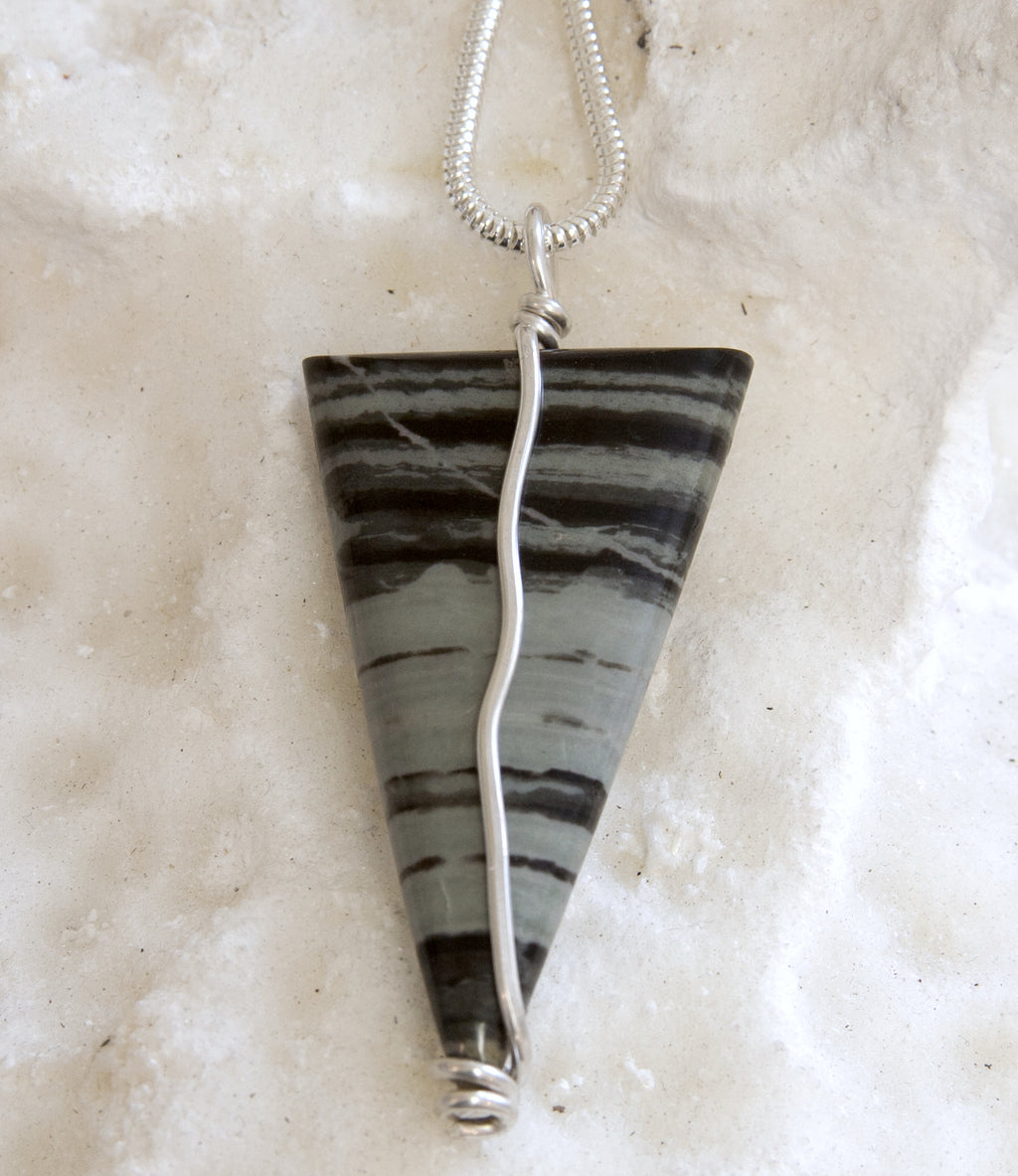 MMBS26P Mourne Mountain banded stone long triangle pendant from Angela Kelly Jewellery Enniskillen Fermanagh