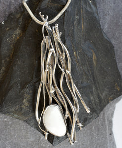 MV03P Making Waves Pendant in Sterling Silver with White Pebble