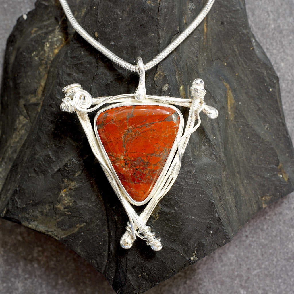 RJ02P Red Jasper & sterling silver Celtic inspired pendant from Angela Kelly Jewellery Enniskillen Fermanagh