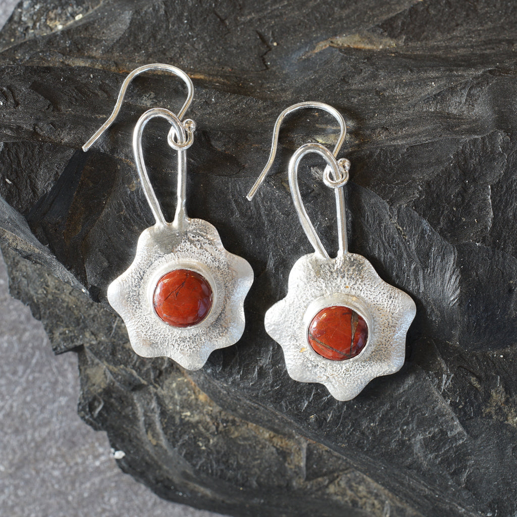 RJ16E Red Jasper & sterling Silver organic earrings from Angela Kelly Jewellery Enniskillen Fermanagh