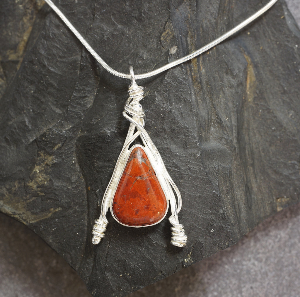 RJ19P Red Jasper and sterling silver small triangle pendant from Angela Kelly Jewellery Enniskillen Fermanagh