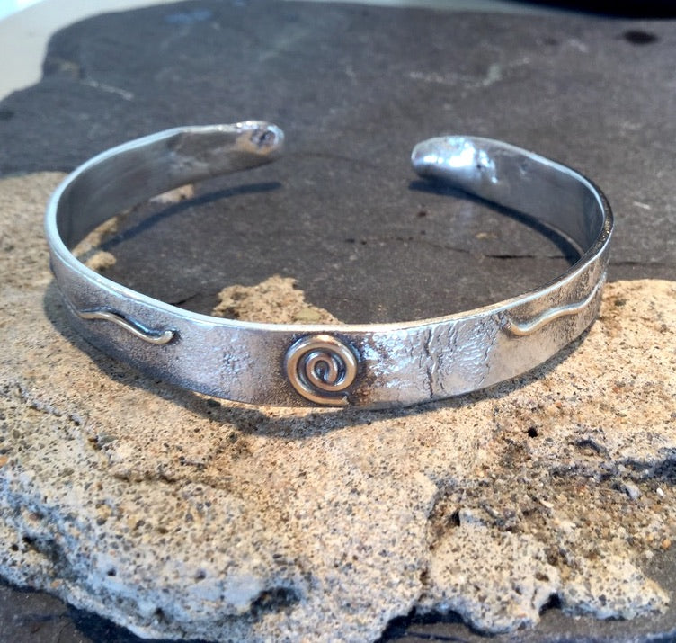 Celtic Connection Bracelet Cuff in Sterling Silver & 9ct Yellow Gold from Angela Kelly Jewellery Enniskillen Fermanagh