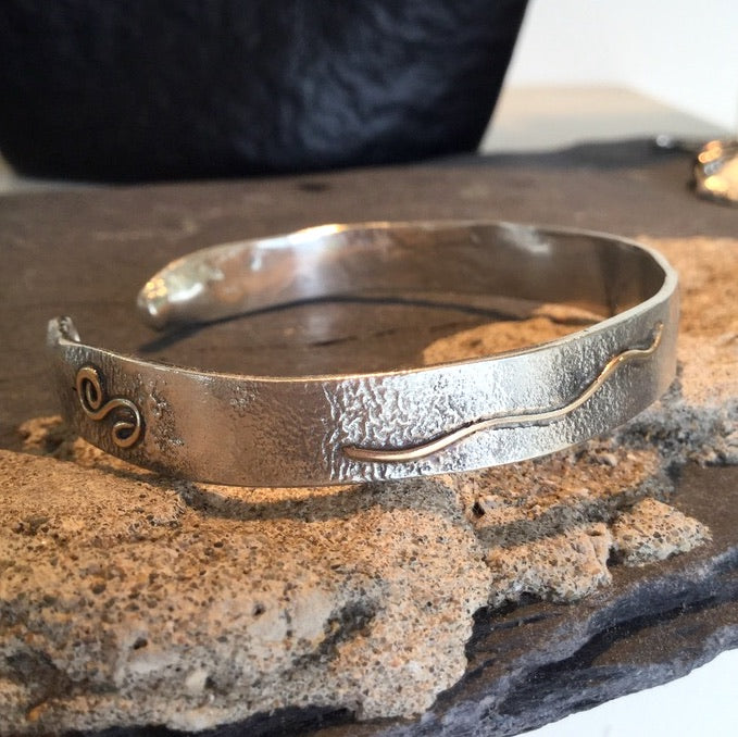 Celtic Connection Bracelet Cuff in Sterling Silver & 9ct Yellow Gold from Angela Kelly Jewellery Enniskillen Fermanagh