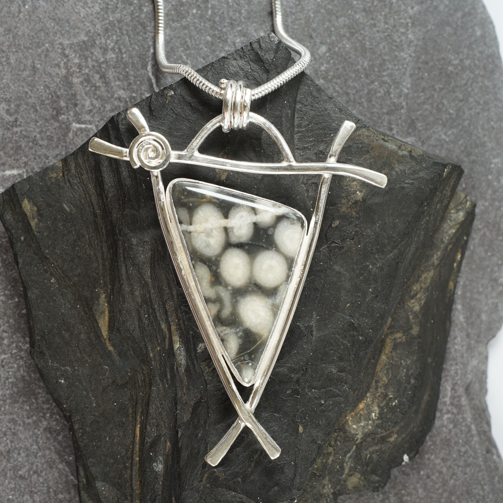 FMC20P Fermanagh Marbled Coral Triangle set in Sterling Silver Pendant from Angela Kelly Jewellery Enniskillen Fermanagh
